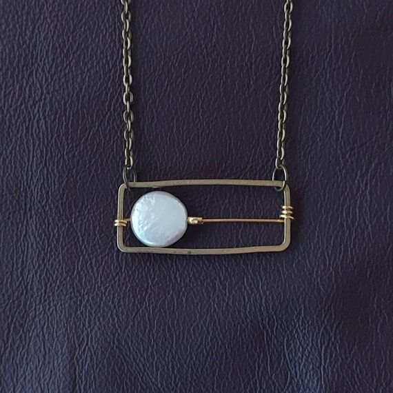 Pearl, Bronze, Rectangle, Chain, Pendant ,Han...