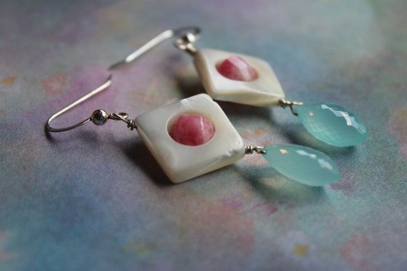 Blue Caledony Mother-of-pearl earrings, Artis...
