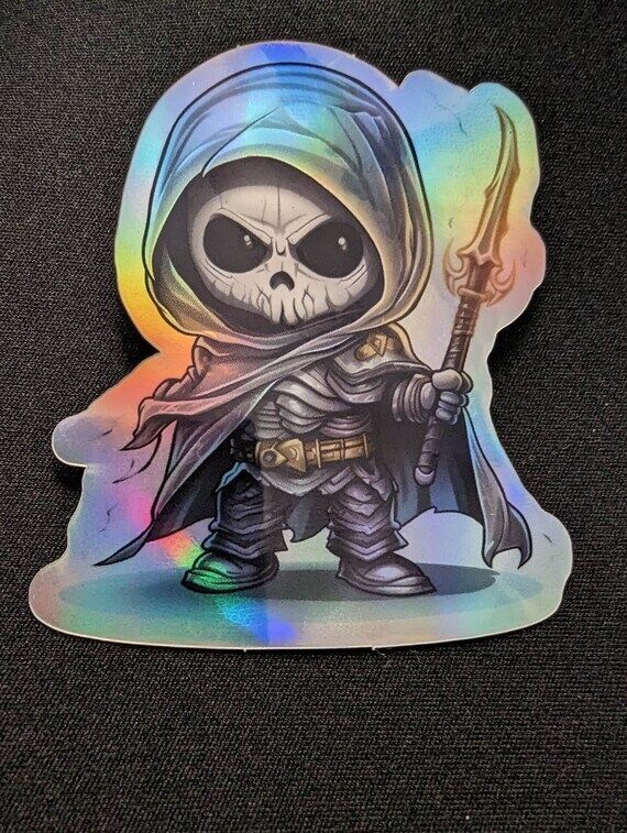 Holographic cute skeleton warrior sticker, ho...