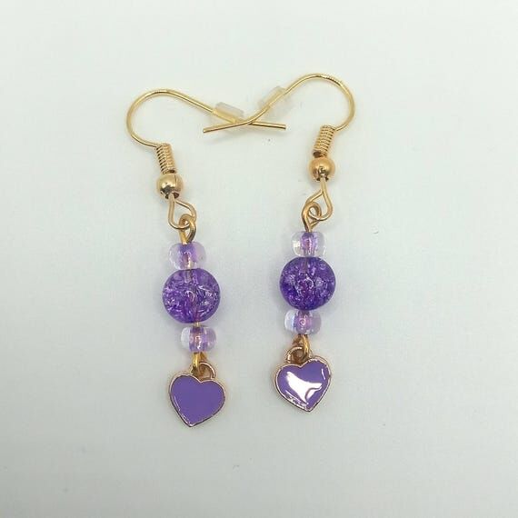 Purple Heart Earrings|Handmade Earrings|Handm...