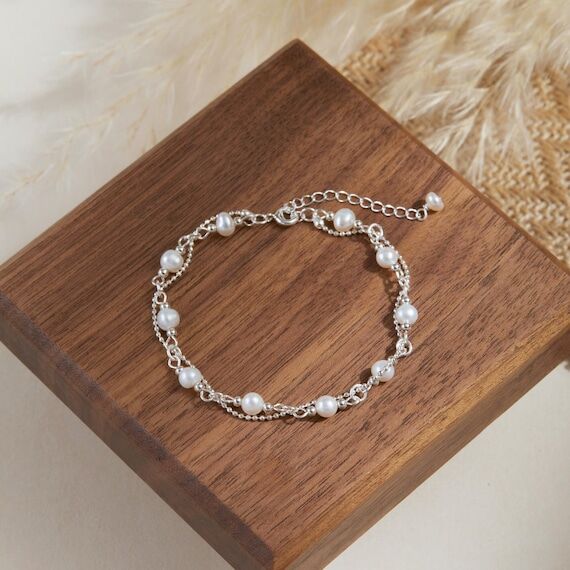 Dainty Freshwater Pearl Beaded Bracelet,Sterl...