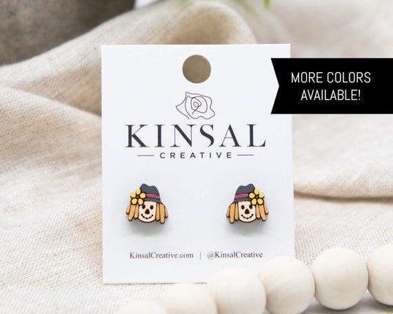 Scarecrow Wood Stud Earring, Stud Earrings, W...