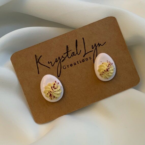 Polymer Clay Deviled Egg Stud Earrings: Minia...