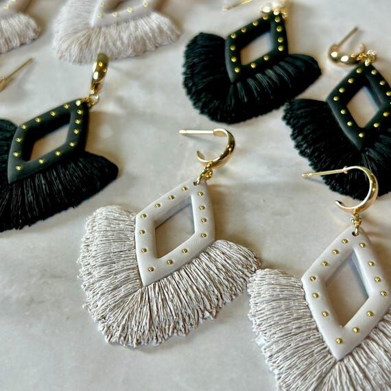 Polymer Clay Faux Macrame Earrings, Polymer C...
