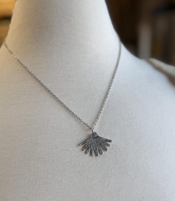 Pewter Spiky Flower Necklace, Modern Pewter L...