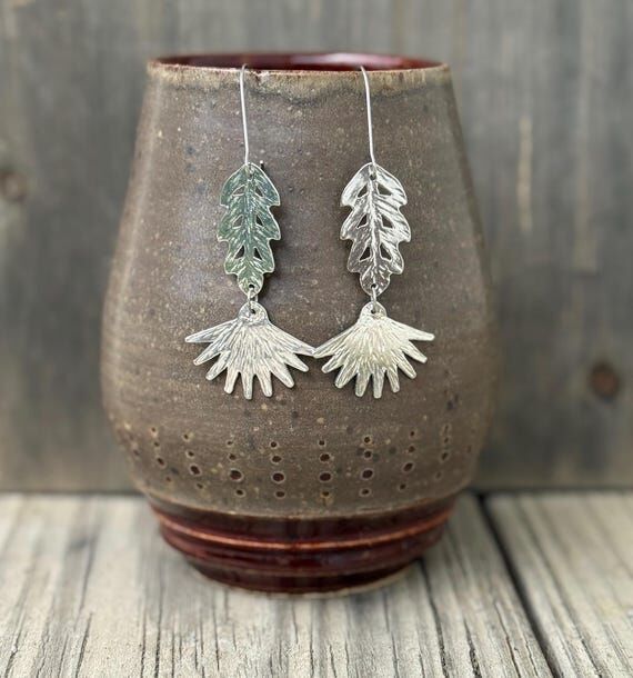 Pewter Long Wildflower Earrings, Lead Free, H...