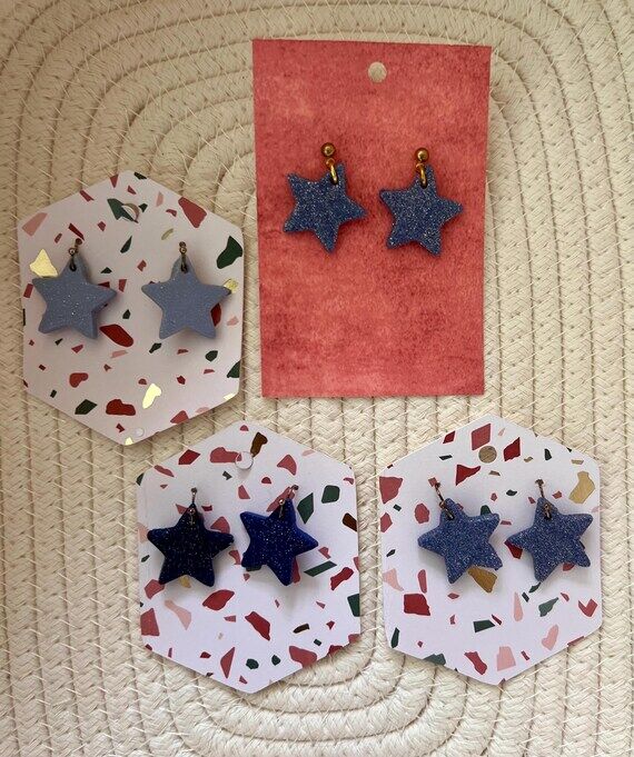 Star shaped polymer clay earrings, star earri...