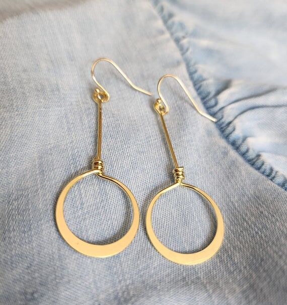 Gold Hoop dangle Earrings 18 kt gold pl geom...