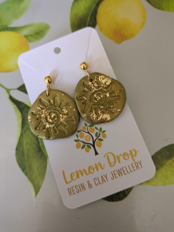 Khaki and gold foil Mexican style Polymer Cla...