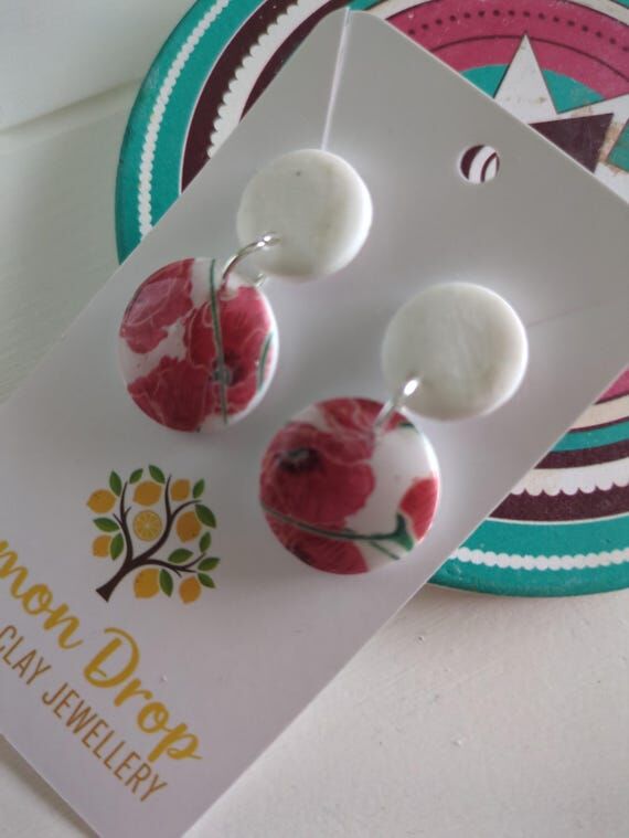Poppy dangle two part stud earrings, homemade...