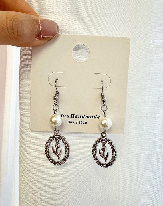 Tulip Pearl Earrings, Shiny Dreamy Stone Earr...