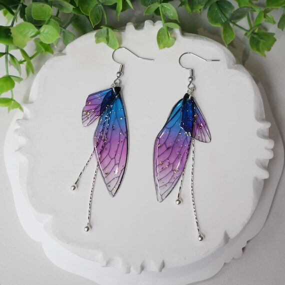 Butterfly Wing Earrings Resin Fairy Dangle Ea...