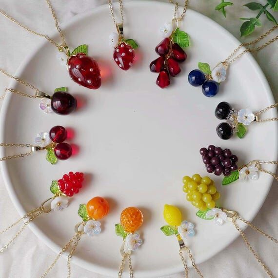 Fruit Necklace Strawberry Necklace Pomegranat...