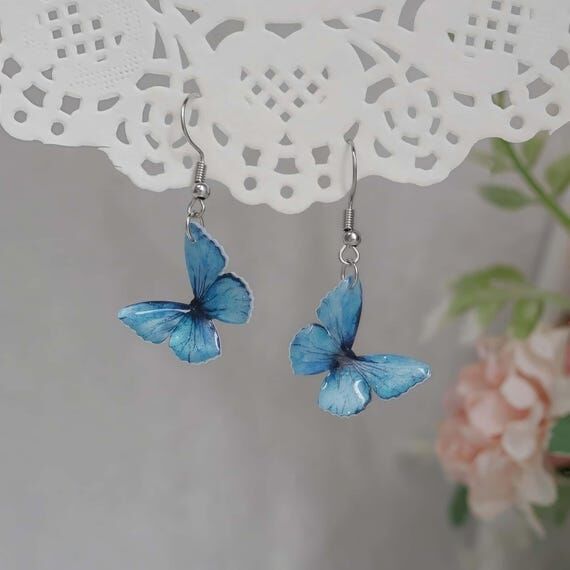 Blue Butterfly Dangle Earrings Fairycore Boho...