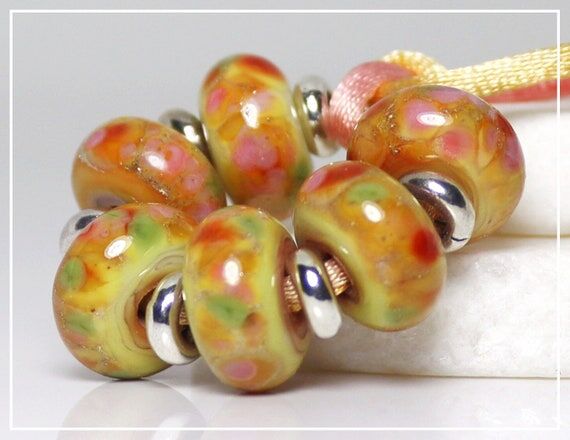 Handmade Lampwork Beads ~ Strand of Six ~ Ban...