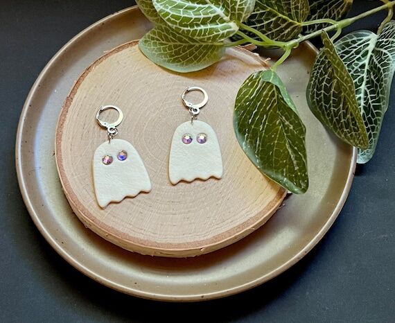 Handmade Ghost Earrings: Polymer Clay Dangles...