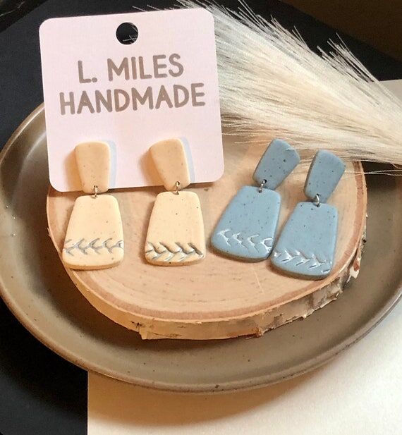 Handmade Polymer Clay Earrings: Ivory & Blue ...