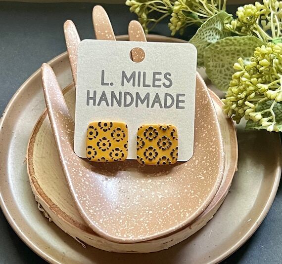 Handmade Polymer Clay Stud Earrings: Yellow F...