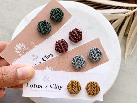 Sweater polymer clay stud earrings, knitted s...