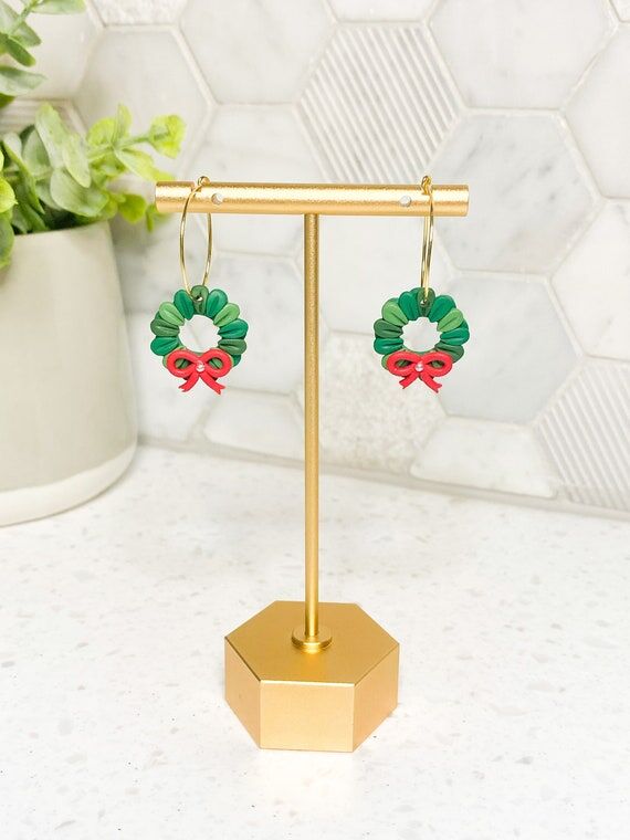 Small Wreath Hoop Earrings | Polymer Clay Ear...