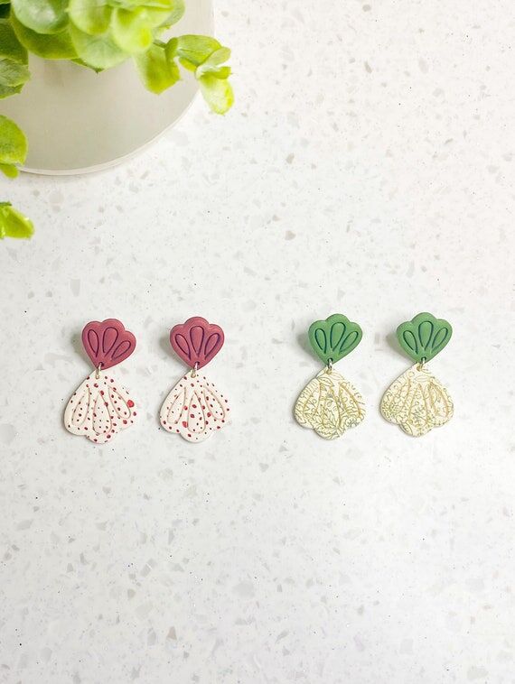 Scalloped Dangle Earrings | Polymer Clay Earr...