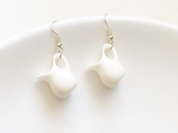 White Ceramic Milk Jug Earrings Silver, Pierc...