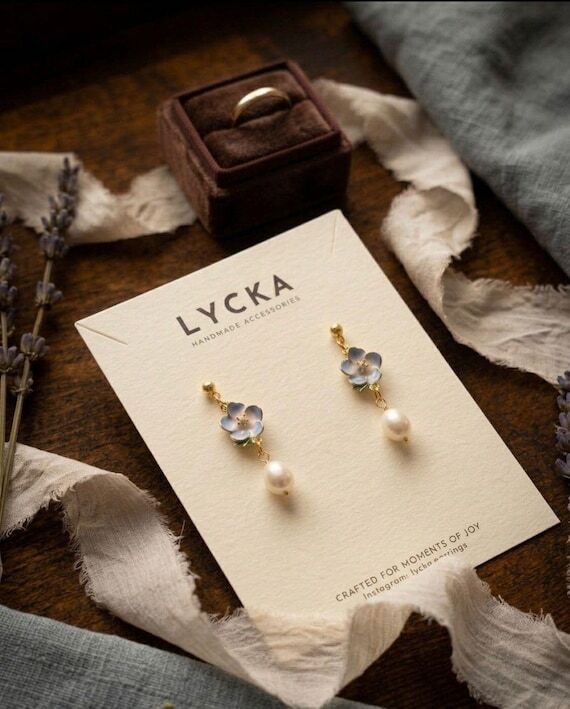 Freshwater Pearl Nemophila Flower Earrings | ...