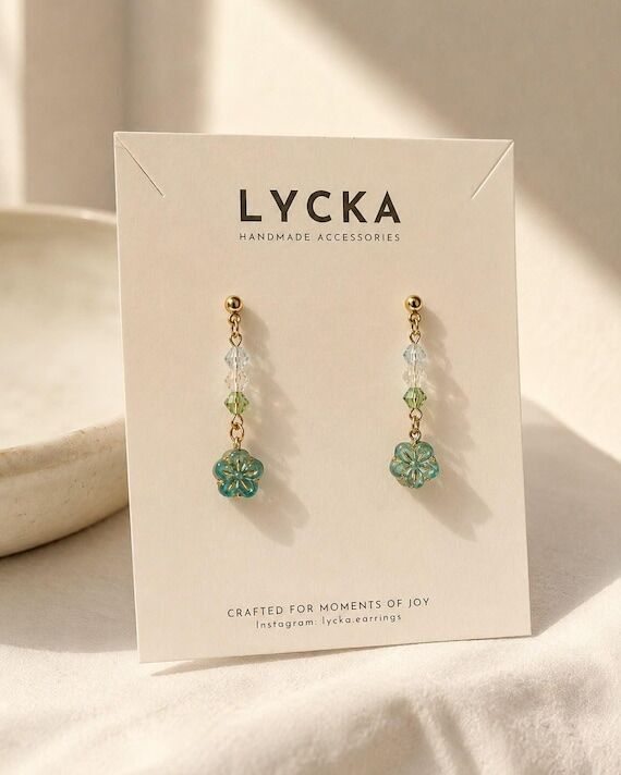 Czech Aquamarine Flower Dangle Earrings | Han...