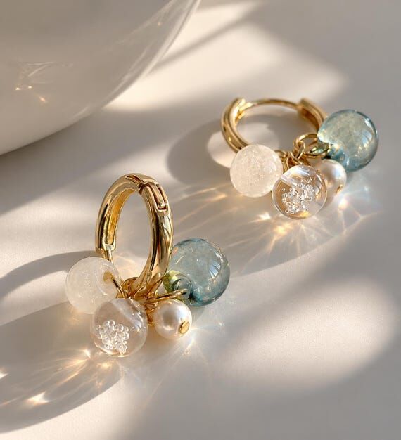 Handmade Bubble Acrylic Huggie Earrings, Tran...