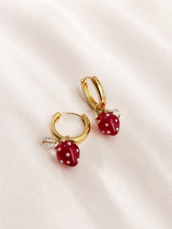 Strawberry Huggie Earrings | Resin jewelry...