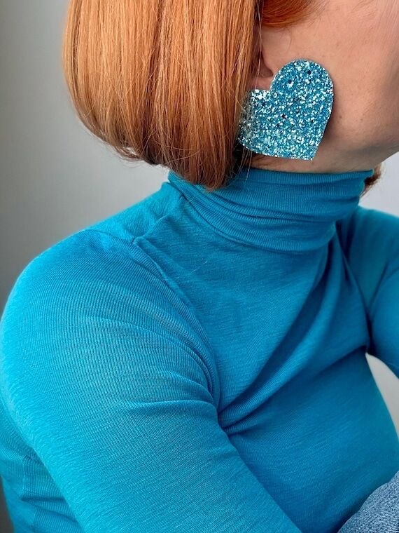 Lazure Glitter Heart Earrings Handmade Lightw...