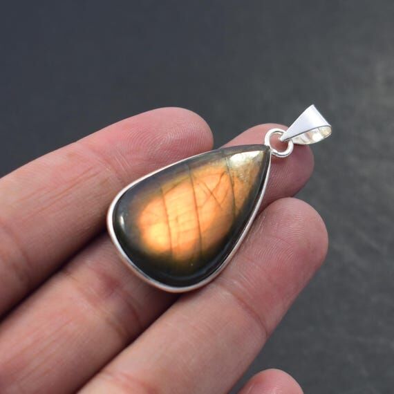 Labradorite Purple Gemstone Pendant, Sterling...