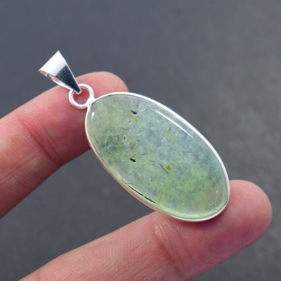 Natural Green Prehnite Gemstone Pendant: Beze...