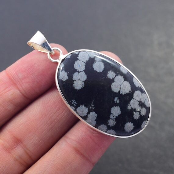 Natural Snowflake Obsidian Cabochon Necklace,...