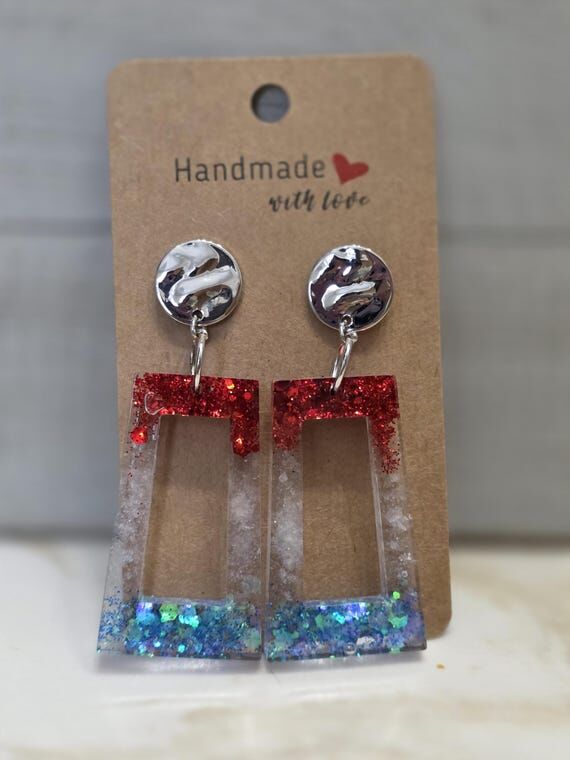 Fourth of July Dangle Earrings, Red White Blu...