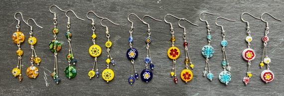 Mismatched Millefiori Glass Earrings: Asymmet...