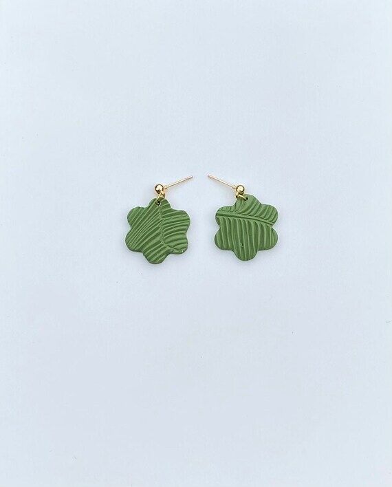 Olive Green Flower Earrings, Polymer Clay Flo...