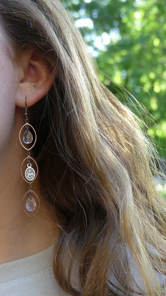 Copper Sacred Heart earrings, Our Lady of Mou...