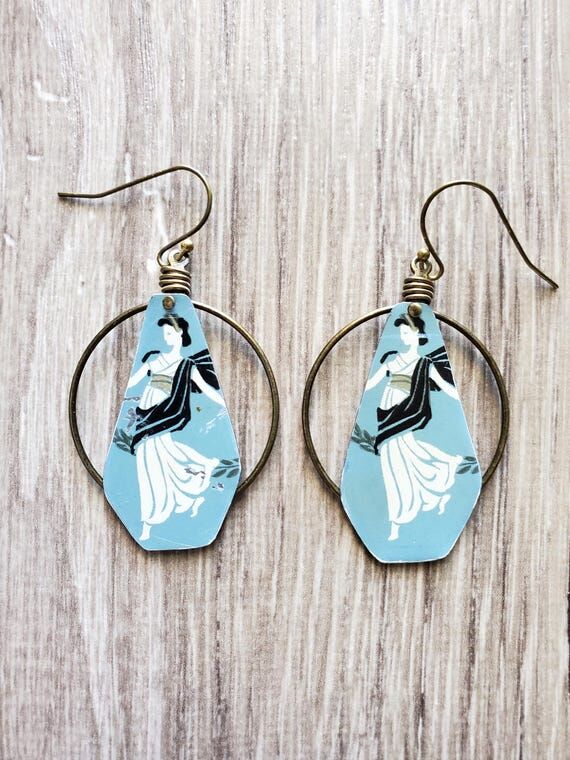 Vintage Tin Earrings: Dancing ladies handmade...