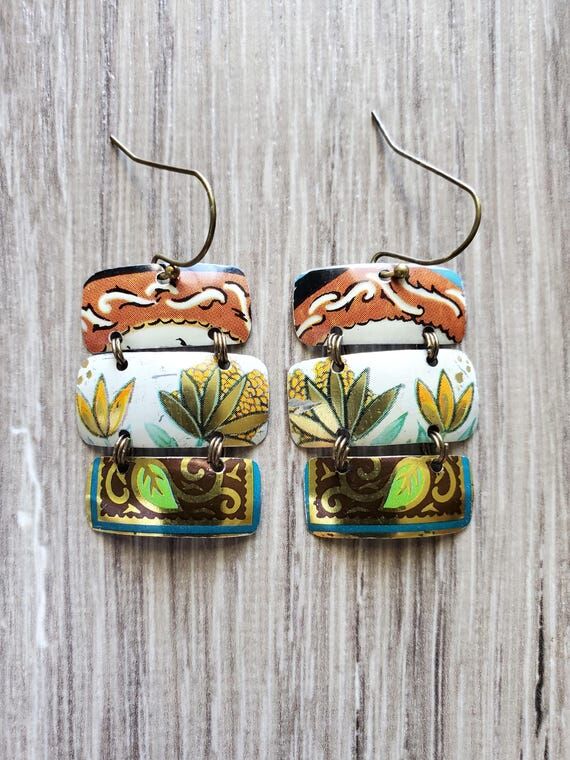 Vintage Tin Earrings: autumn colors tin jewel...