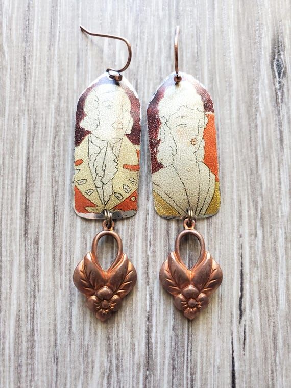 Antique Canco Tin Colonial People Earrings, V...