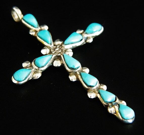 Native American Zuni Blue Turquoise Sterling ...