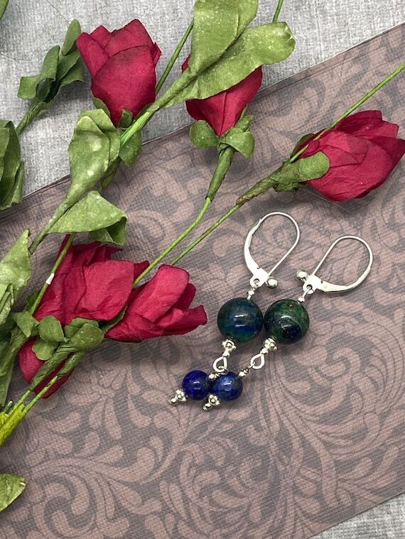 Azurite Malachite Sterling Silver Dangle Earr...