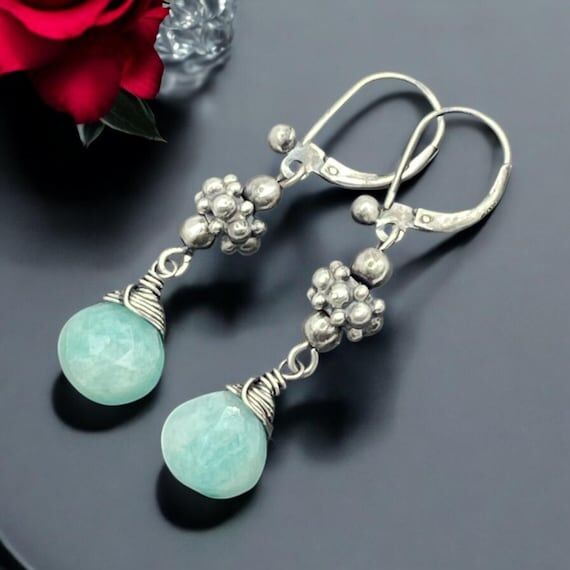 Natural Amazonite Sterling Silver (925) Lever...