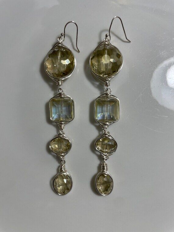 Soft Yellow Multi Shaped Crystal Drop Silver ...