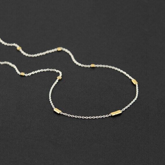 Thin Chain Necklace, Mixed Metal Necklace, Da...