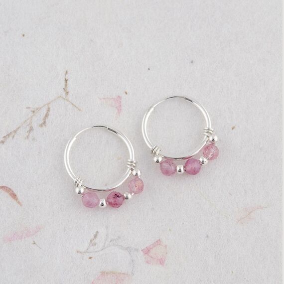Sterling Silver Strawberry Quartz Hoop Earrin...