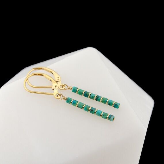 Turquoise Leverback Earrings, 14K Gold-Filled...