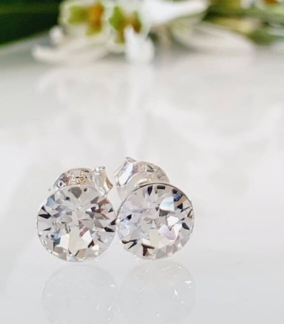 925 Sterling Silver Stud Earrings clear Cryst...
