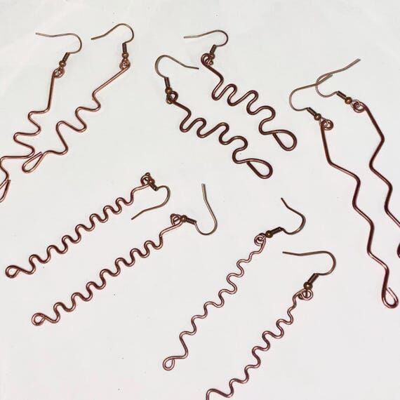 Free Form Copper Ziggy Dangle Earrings, Hypoa...